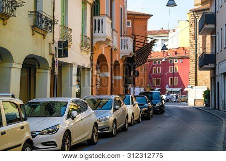 Rovigo, Italy - July, 11, 2019: cars on a parking in Rovigo, Italy