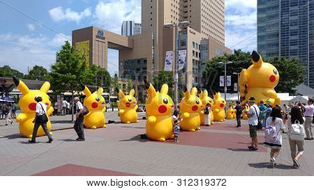 Yokohama, Japan - August 09, 2017: Pikachu Outbreak! 2017. A Real-world Event Organized By The Pokém