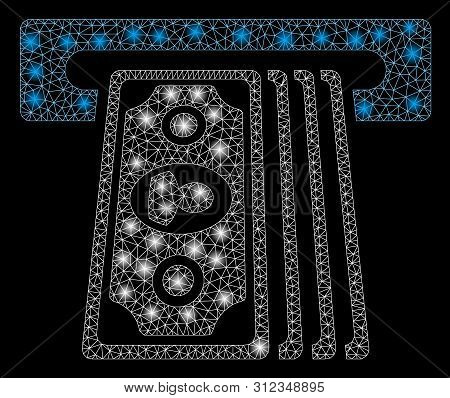 Bright Mesh Cashpoint Terminal With Glow Effect. Abstract Illuminated Model Of Cashpoint Terminal Ic