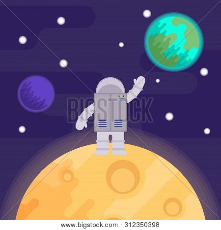 The First Man On The Moon, Apollo 11. Vector Flat Illustration.