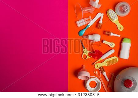 Newborn Healthcare Accessories With Red Pacifier, Top View