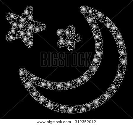 Bright Mesh Clear Night Sky With Sparkle Effect. Abstract Illuminated Model Of Clear Night Sky Icon.