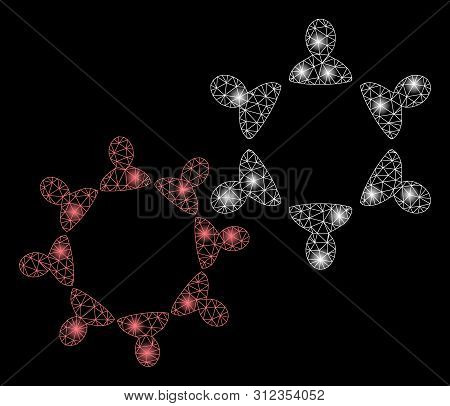 Glowing Mesh Collaboration With Lightspot Effect. Abstract Illuminated Model Of Collaboration Icon. 