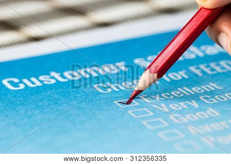 Customer Checklist Survey Exellent Form For Feedback Satisfaction Mark Over Application Blue Forms D