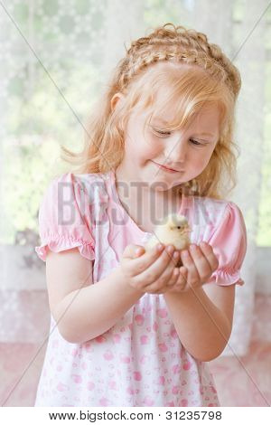 Happy Girl With Little Chicken
