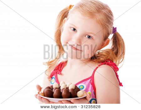Happy Girl With Chocolate Eggs