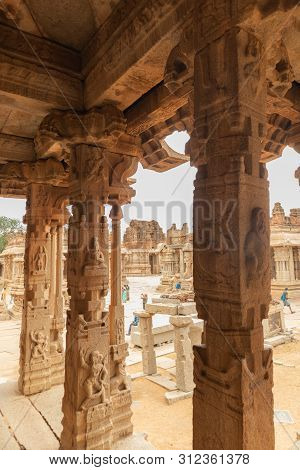 The Inner View Of Ineriors And Ceilings Of Vittala Or Vitthala Temple In Hampi, Karnataka State, Ind