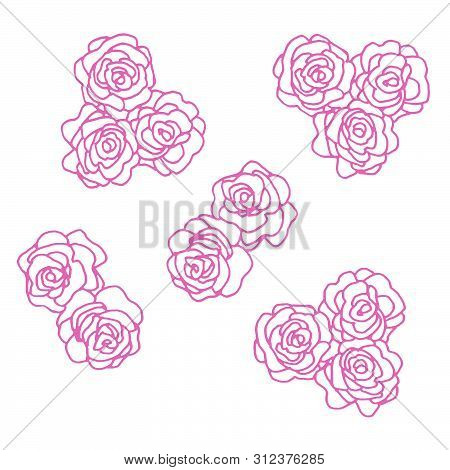 A Pink Outline Of A Flower On A White Background. Vintage Texture. Decorative Flowers. Design Templa
