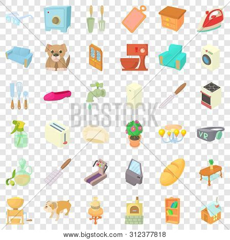Comfortable House Icons Set. Cartoon Style Of 36 Comfortable House Icons For Web For Any Design