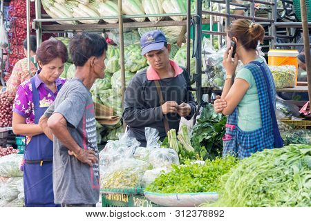 Bangkok, Thailand - November 12th 2015: Pak Khlong Talat Vegetable Market. The Market Is The Largest