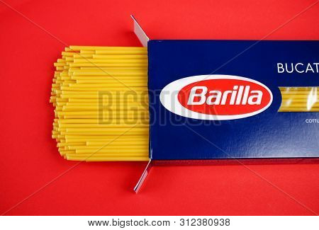 Prague, Czech Republic- July 1, 2019. Barilla is an Italian food company was founded as a bakery shop in Parma, Italy by Pietro Barilla