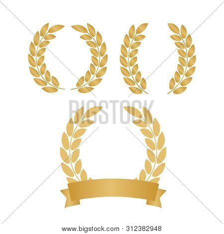 Set Of Gold Silhouette Film Award Wreaths. Icon Laurel Wreat