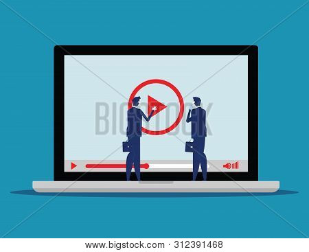 Business Working And Advertising Online. Concept Business Vector Illustration. Social Media Design.