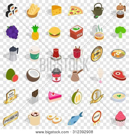 Drink Icons Set. Isometric Style Of 36 Drink Icons For Web For Any Design