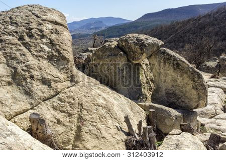 Perperikon, Bulgaria - March 17, 2019: Ruins Of Ancient Sanctuary City Of Perperikon, Kardzhali Regi