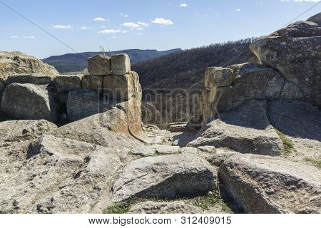 Perperikon, Bulgaria - March 17, 2019: Ruins Of Ancient Sanctuary City Of Perperikon, Kardzhali Regi