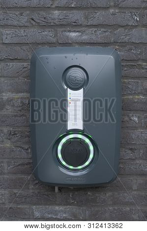 Sint Gillis Waas, Belgium, 20 July 2019. Ev-box Charging Place For An Electric Car