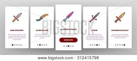 Dagger, Sharp Weapon Onboarding Mobile App Page Screen. Dagger, Dirk, Metal Instrument For Self-prot