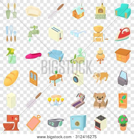 Comfortable Home Icons Set. Cartoon Style Of 36 Comfortable Home Icons For Web For Any Design