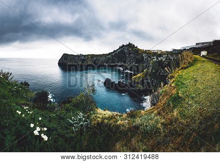 North Coast Landscape Over Capelas Town On Sao Miguel Island, Azores Archipelago, Portugal. Miradour