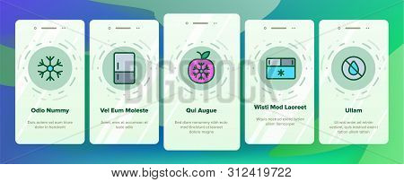Freezer, Cooling Appliance Onboarding Mobile App Page Screen . Frosting And Icing Thin Line Contour 