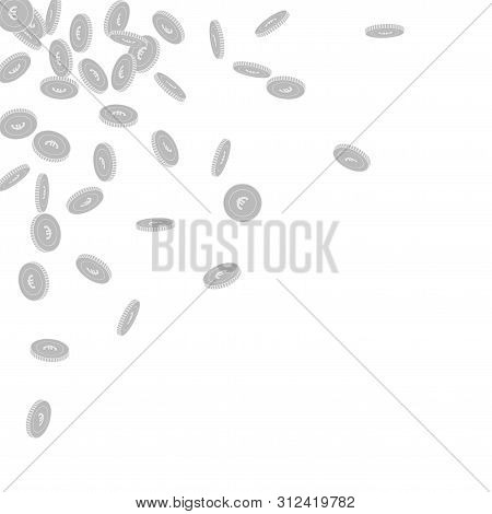European Union Euro Coins Falling. Scattered Black And White Eur Small Coins. Jackpot Or Success Con