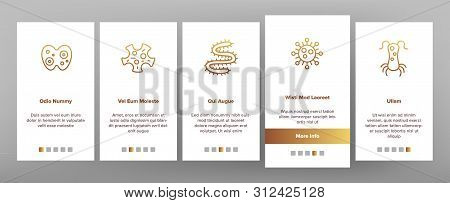 Microorganisms Cells Onboarding Mobile App Page Screen. Viruses, Bacterias, Unicellular Organisms, P