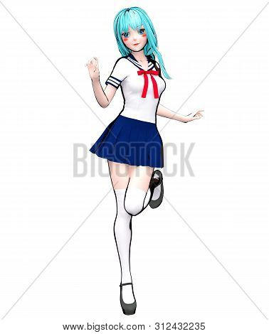 3D Japanese Anime Schoolgirl.