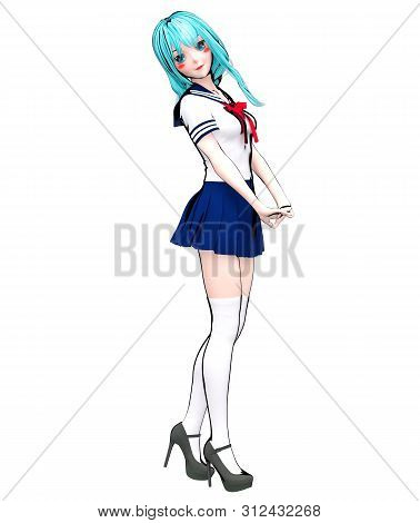 3D Japanese Anime Schoolgirl.