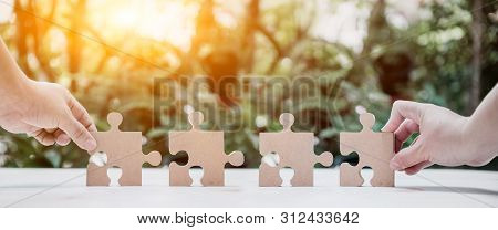 Successful Concept And Goal. Business Development And Improvement. Puzzle And Jigsaw.