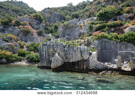 The Ruins Of The City Of Mira, Kekova, An Ancient Megalithic City Destroyed By An Earthquake.