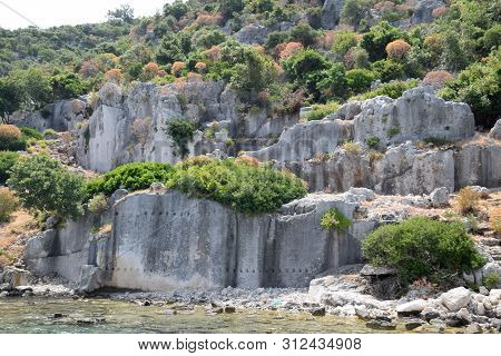 The Ruins Of The City Of Mira, Kekova, An Ancient Megalithic City Destroyed By An Earthquake.