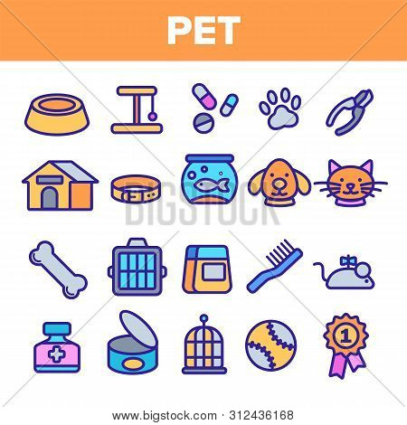Pet Line Icon Set . Animal Care. Grooming Pet Symbol. Dog, Cat Veterinar Shop Icon. Thin Outline Ill