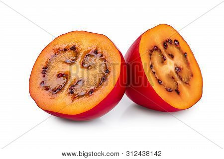 Fresh Tamarillo Half Fruit Isolated On White Background