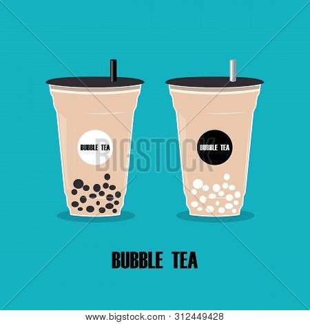 The Cup With Bubble Tea.cartoon Milk Tea With Tapioca Pearl. Bubble Tea Taiwanese Popular Cold Drink