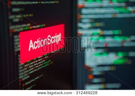 Programming Language, Actionscript Inscription On The Background Of Computer Code. Modern Digital Te