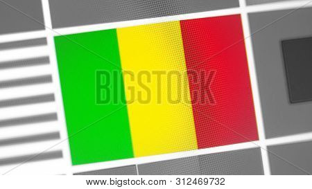 Mali National Flag Of Country. Mali Flag On The Display, A Digital Moire Effect. News Of Geography A