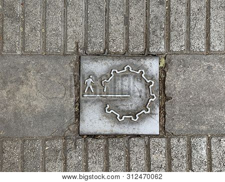 Nicosia, Cyprus - May 10, 2019: Pictogram On A Tile Into The Pavement That Indicates Ledra Street In