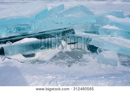 Ice Cubes In Frozen Lake At Lake Bikal, Russia
