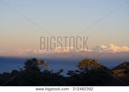 Everest Range In Himalayas, Panorama Photography Taken In The Morning, Sandakphu View Point, West Be