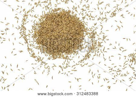Lot Of Whole Dry Caraway Fruits Heap Flatlay Isolated On White Background