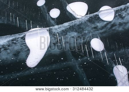 Texture Of Ice In Frozen Lake At Lake Bikal, Russia