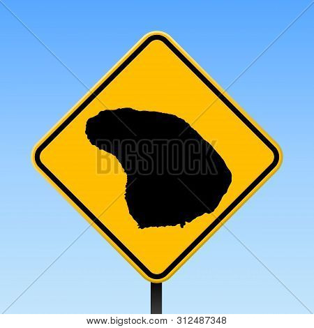 Lanai Map Road Sign. Square Poster With Island Outline On Yellow Rhomb Signboard. Vector Illustratio