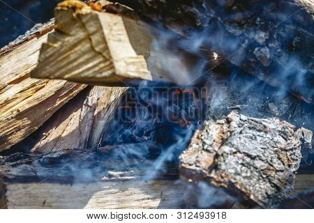 Only He Took Appeared The Fire Among The Wood-fire In The Grill