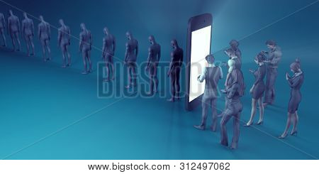 Technological Zombies with People Immersed in their Mobile Phones 3D Render
