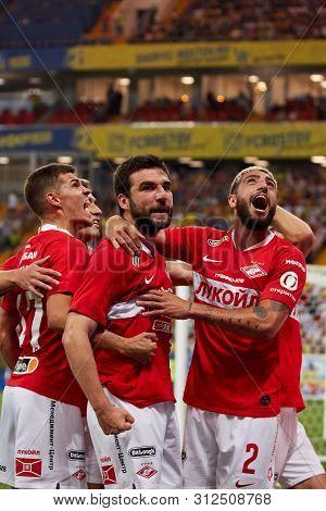 Rostov-on-don, Russia - July 20, 2019: Georgiy Dzhikiya Of Fc Spartak Moscow Celebrates His Goal Dur