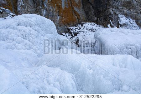 Rock Cliff With Ice In Lake Bikal, Russia, Landscape Photography