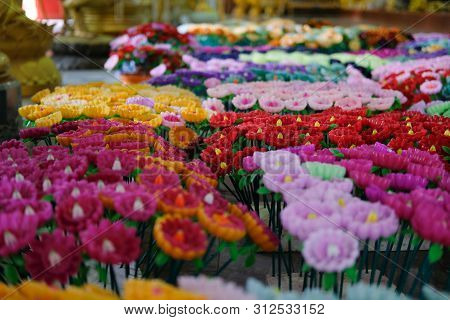 Flower Candle For Making Worship Merit To Buddha