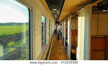 Akita, Japan - Aug 11, 2016 : View Of Japan Railway Gono Line From Resort Shirakami Sightseeing Trai