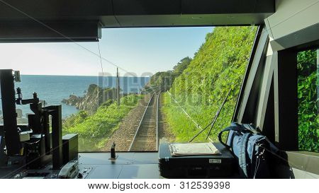 Akita, Japan - Aug 11, 2016 : View Of Japan Railway Gono Line From Resort Shirakami Sightseeing Trai